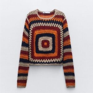 Zara Colorful Striped Crochet Boho Sweater